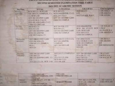 KSU second semester Examination timetable, 2021/2022