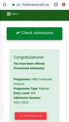 Kaduna Polytechnic HND Admission List for 2021/2022 session