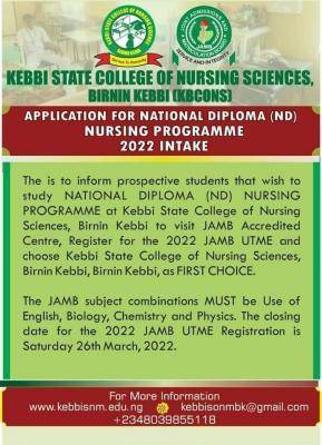 Kebbi State College of Nursing Sciences notice to ND applicants