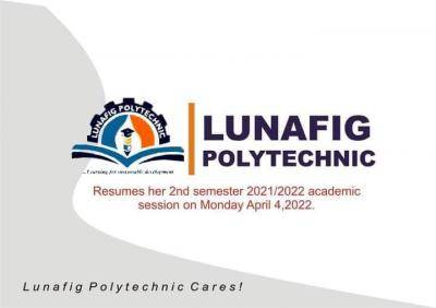 Lunafig Polytechnic resumption date for 2nd semester, 2021/2022