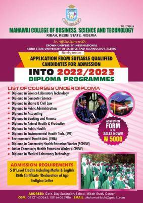 Mahawai College of Business and Science Technology Diploma admission, 2022/2023