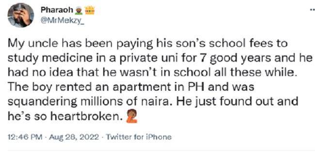 Man finds out his son dropped out of school after paying fees for 7yrs