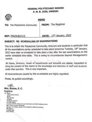 NEKEDEPOLY reschedules exams