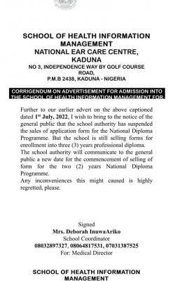 National Earth Care Center, Kaduna suspends sales of ND Admission form