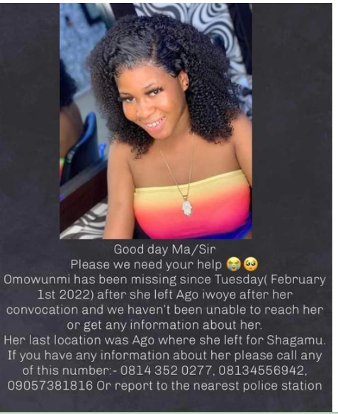 OOU graduate goes missing after visiting a male friend in Sagamu