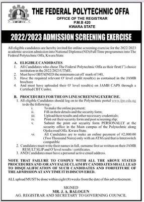 Offa Poly Post-UTME 2022: cut-off mark, eligibility and registration details