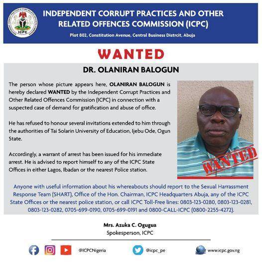 TASUED suspends lecturer declared wanted by ICPC for alleged abuse of office