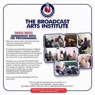 The Broadcast Arts Institute Ikorodu ND Admission form, 2022/2023