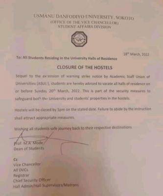 UDUSOK announces hostel closure