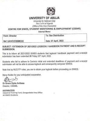 UNIABUJA notice to SIWES students