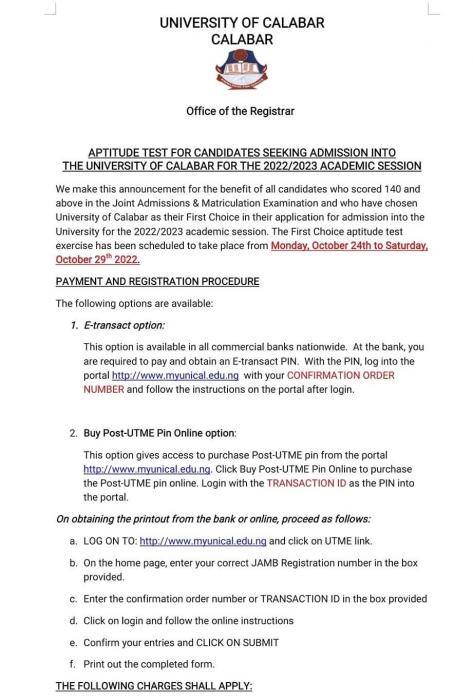 UNICAL Post-UTME 2022: Cut-off mark, Eligibility and Registration Details