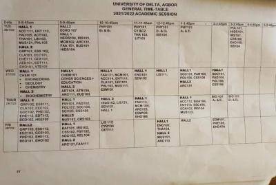 UNIDEL general examination timetable, 2021/2022