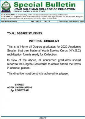 USCOEGA notice to 2020 degree students