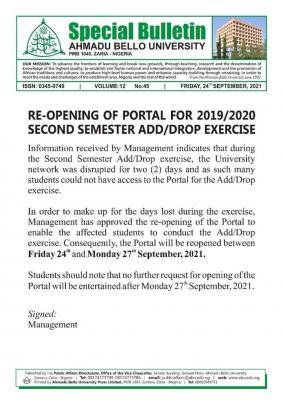 ABU reopens portal for second semester add/drop exercise, 2019/2020