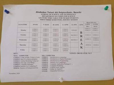 ATAP 1st/3rd semester Lectures Timetable, 2020/2021