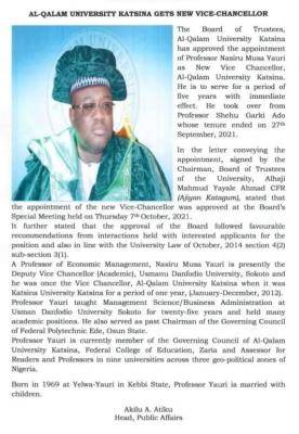 Al-Qalam University gets new Vice Chancellor