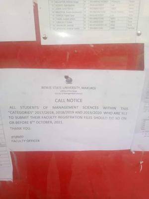 BSU notice to students in Faculty of Mgt, Science on submission of files