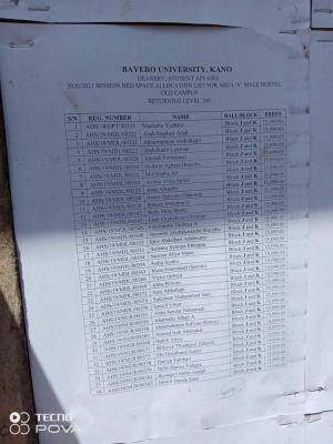 BUK bed space allocation for 2020/2021 session