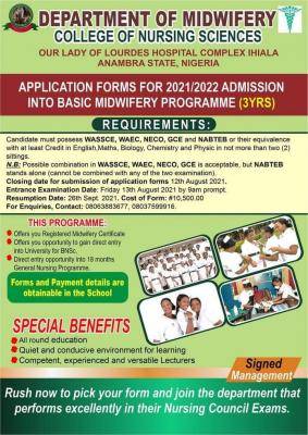 College of Nursing, Ihiala Basic Midwifery Admission, 2021/2022