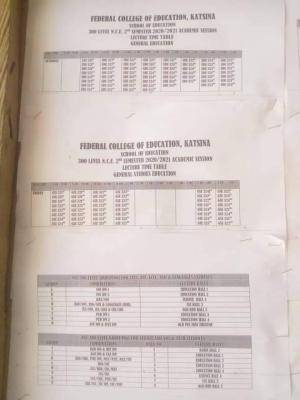 FCE Katsina 2nd semester Lectures Timetable 2020/2021