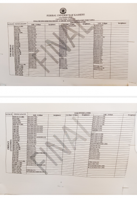 FUKashere 2nd semester exam time-table, 2020/2021