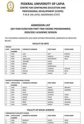 FULAFIA 2020/2021 Part-time undergraduate Admission List