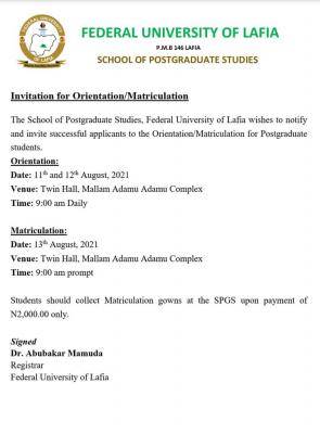 FULAFIA School of Postgraduate Orientation/Matriculation