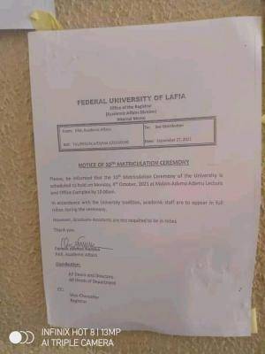 FULAFIA notice on 10th matriculation ceremony