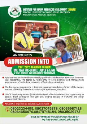 FUNAAB Pre-degree, JUPEB and IJMB admission forms for 2021/2022 session