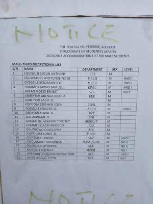 Fed Poly Ado-Ekiti releases 3rd accomodation list, 2020/2021