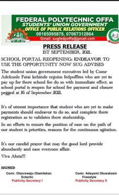 Fed Poly, Offa reopens portal for course registration