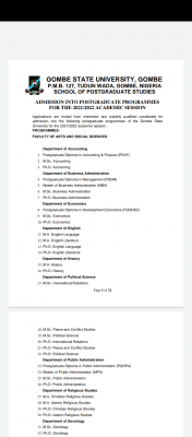 GSU postgraduate admission for 2021/2022 session