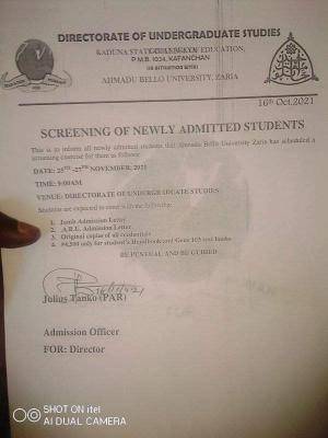 Kaduna COE (ABU Affiliated) announces screening for newly admitted students, 2020/2021