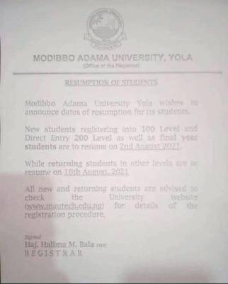 Mautech resumption date for new & returning students, 2020/2021 session
