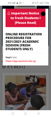 OAUSTECH online registration procedure for new students, 2020/2021 session