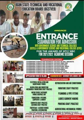 Ogun State Technical and Vocational Board admission for 2021/2022