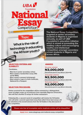 UBA Foundation 2021 essay competition for Senior Secondary School