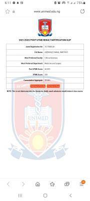 UNIMED Post-UTME result for 2021/2022 session