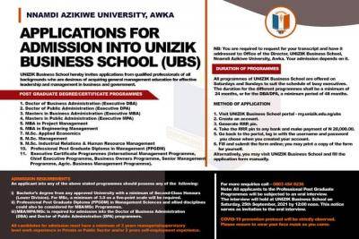 UNIZIK Business School admission form